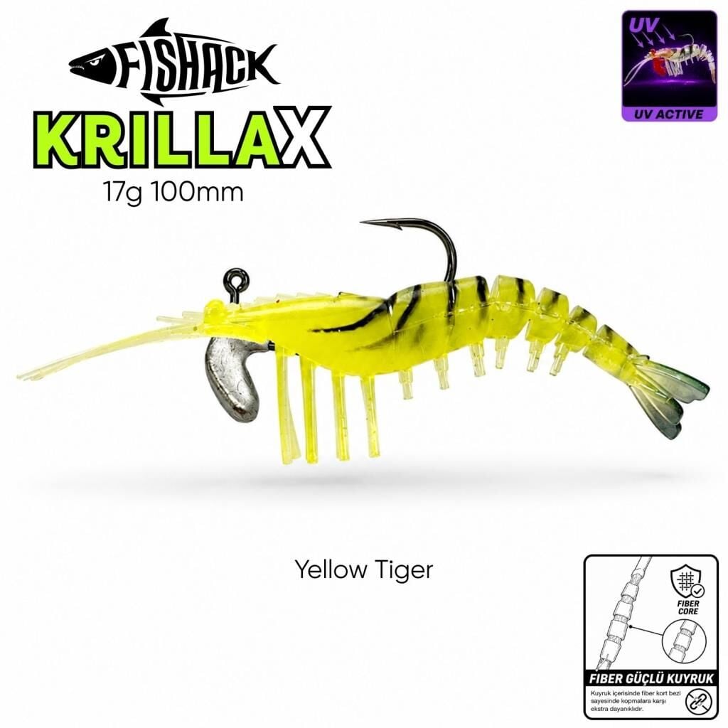 Silikon Karides Yem Fishack Krillax - UV Boyalı - 17g 100mm Yellow Tiger