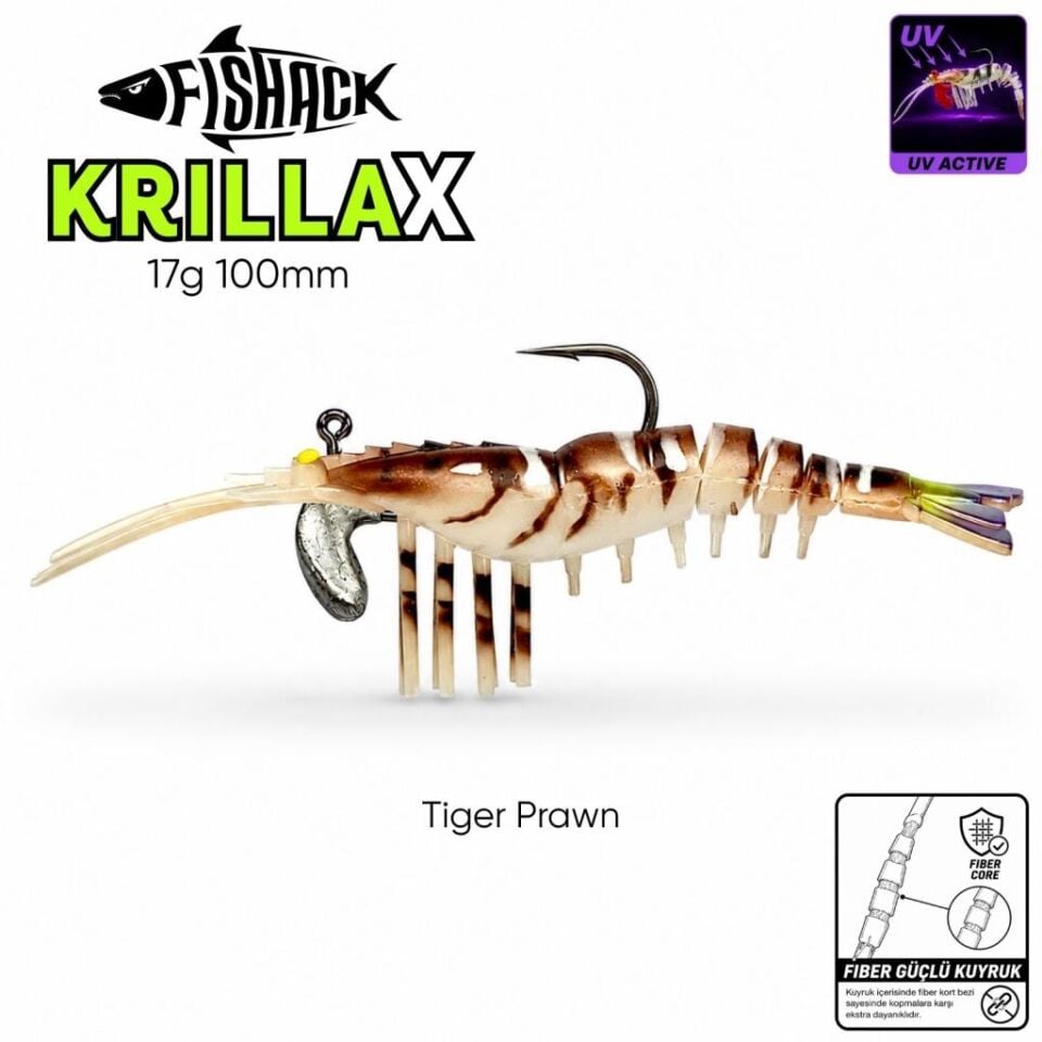 Silikon Karides Yem Fishack Krillax - UV Boyalı - 17g 100mm Tiger Prawn