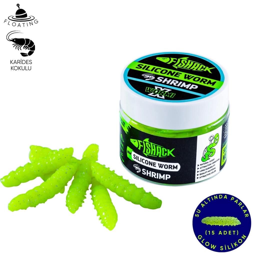 Yüzen Silikon Kurt - Glow Alabalık Yemi - 37mm - Karides Kokulu - Fosfor Yeşili