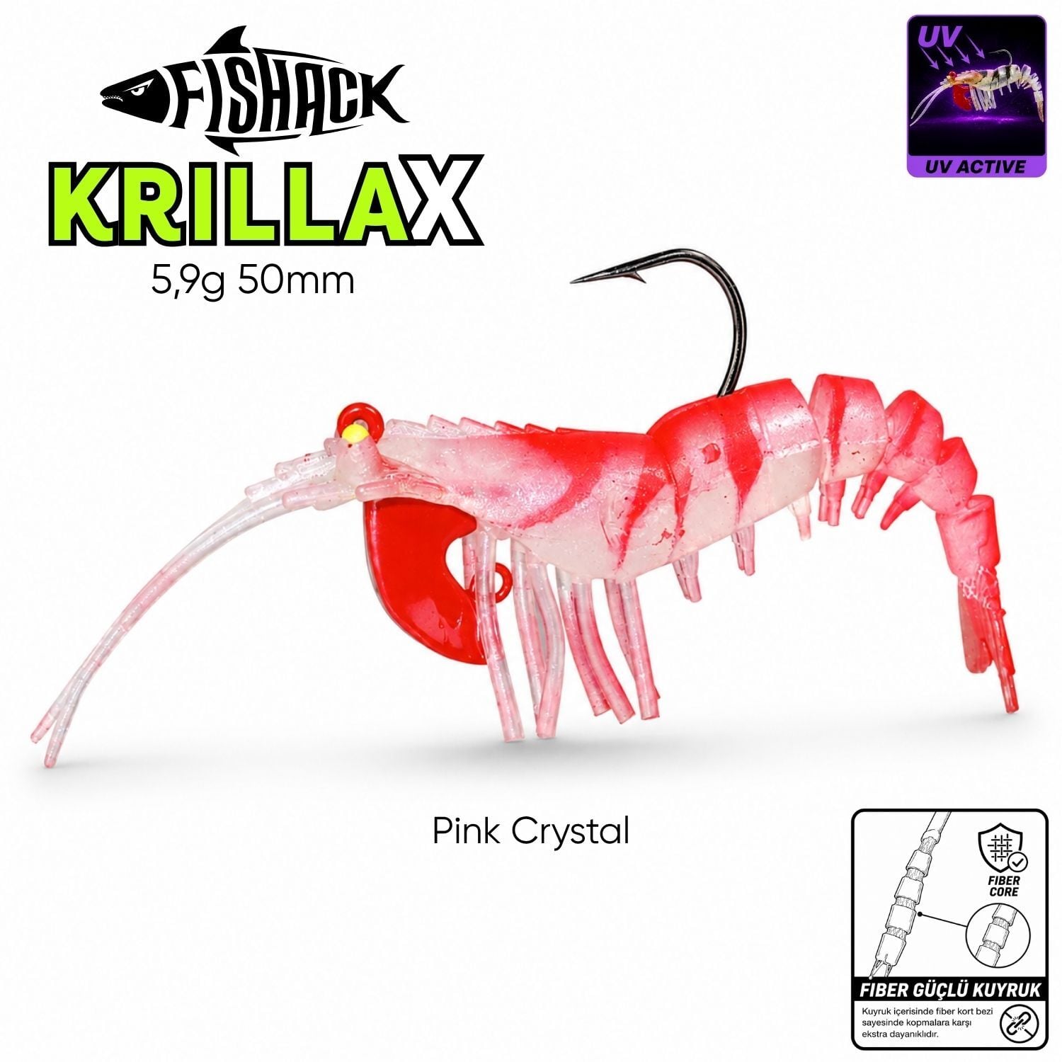 Silikon Karides Yem Fishack Krillax - UV Boyalı - 11g 70mm Pink Crystal