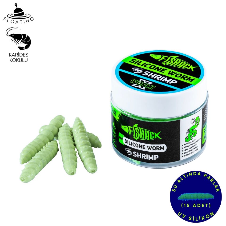 Yüzen Silikon Kurt - Glow Alabalık Yemi - 37mm - Karides Kokulu - Küf Yeşili