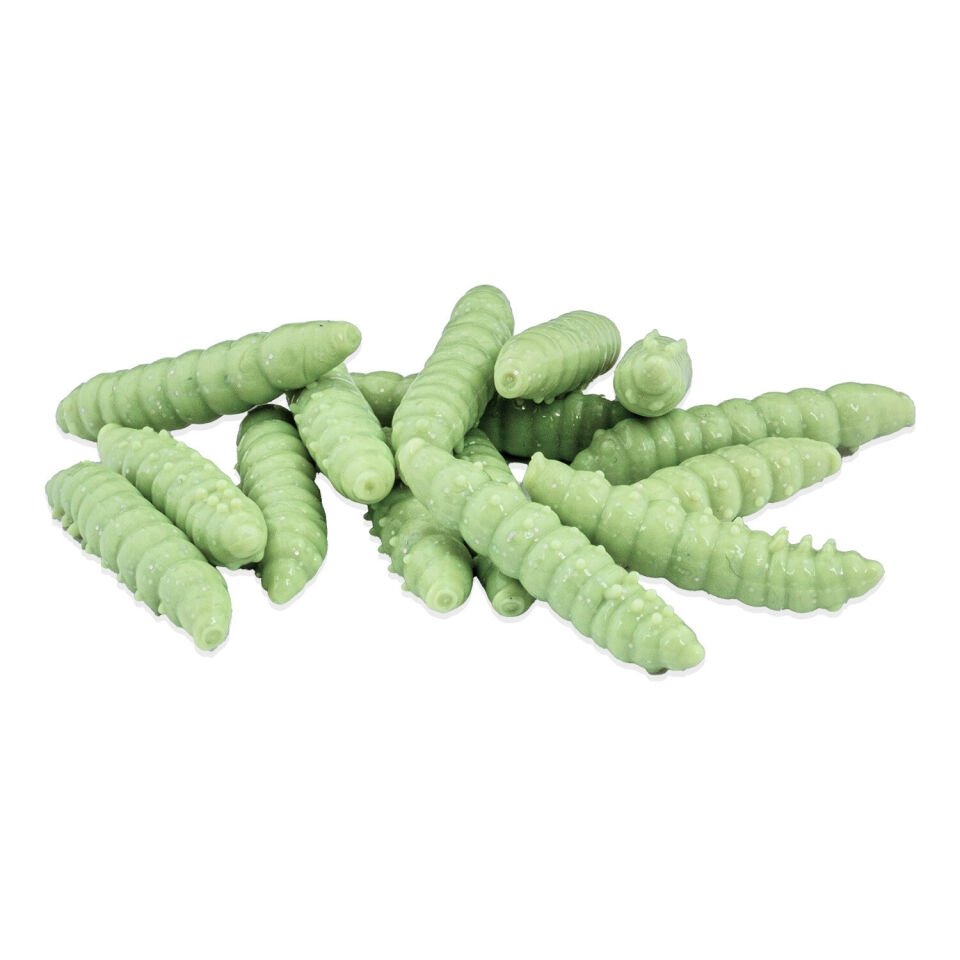 Yüzen Silikon Kurt - Glow Alabalık Yemi - 37mm - Karides Kokulu - Küf Yeşili