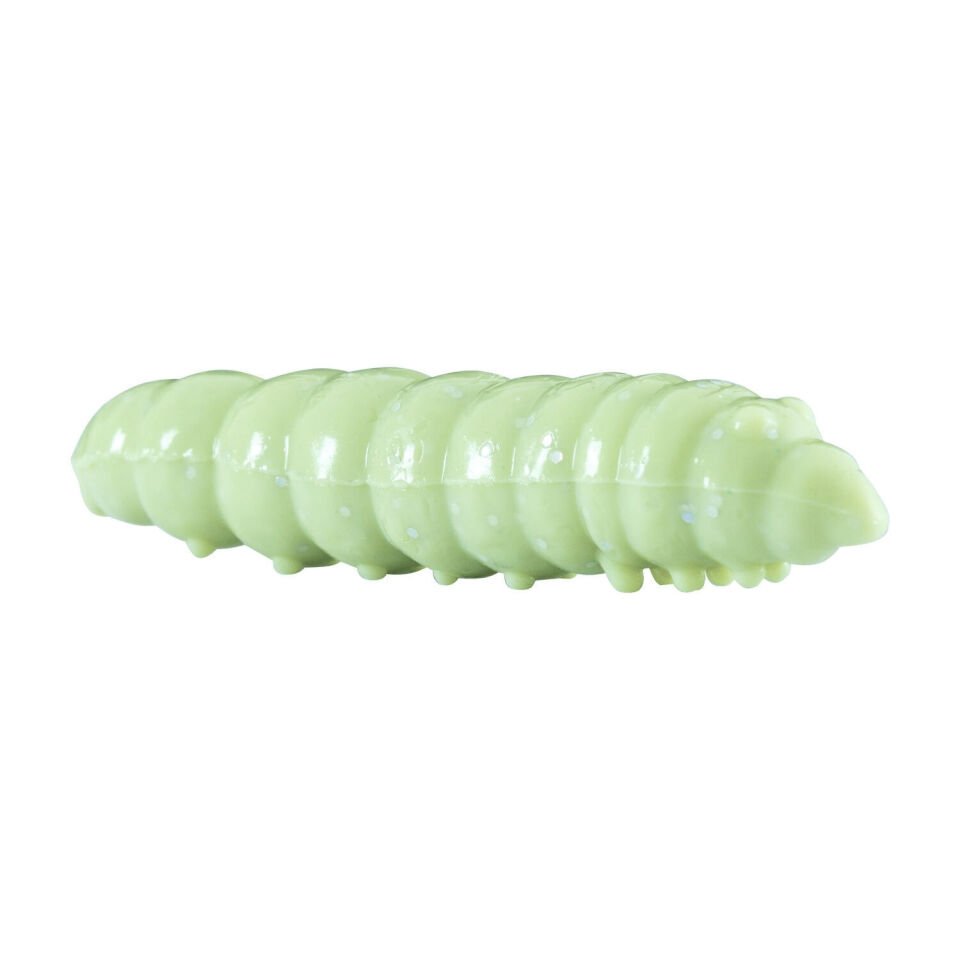 Yüzen Silikon Kurt - Glow Alabalık Yemi - 37mm - Karides Kokulu - Küf Yeşili