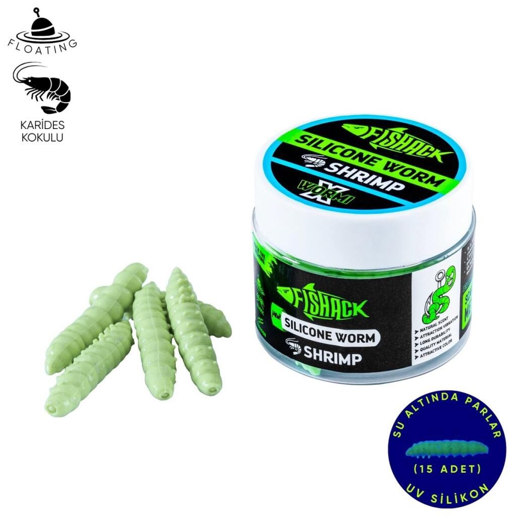Yüzen Silikon Kurt - Glow Alabalık Yemi - 37mm - Karides Kokulu - Küf Yeşili