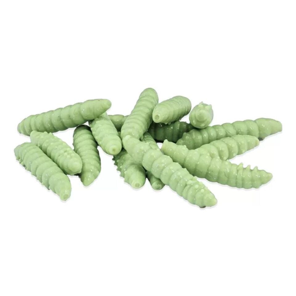 Yüzen Silikon Kurt - Glow Alabalık Yemi - 37mm - Karides Kokulu - Küf Yeşili