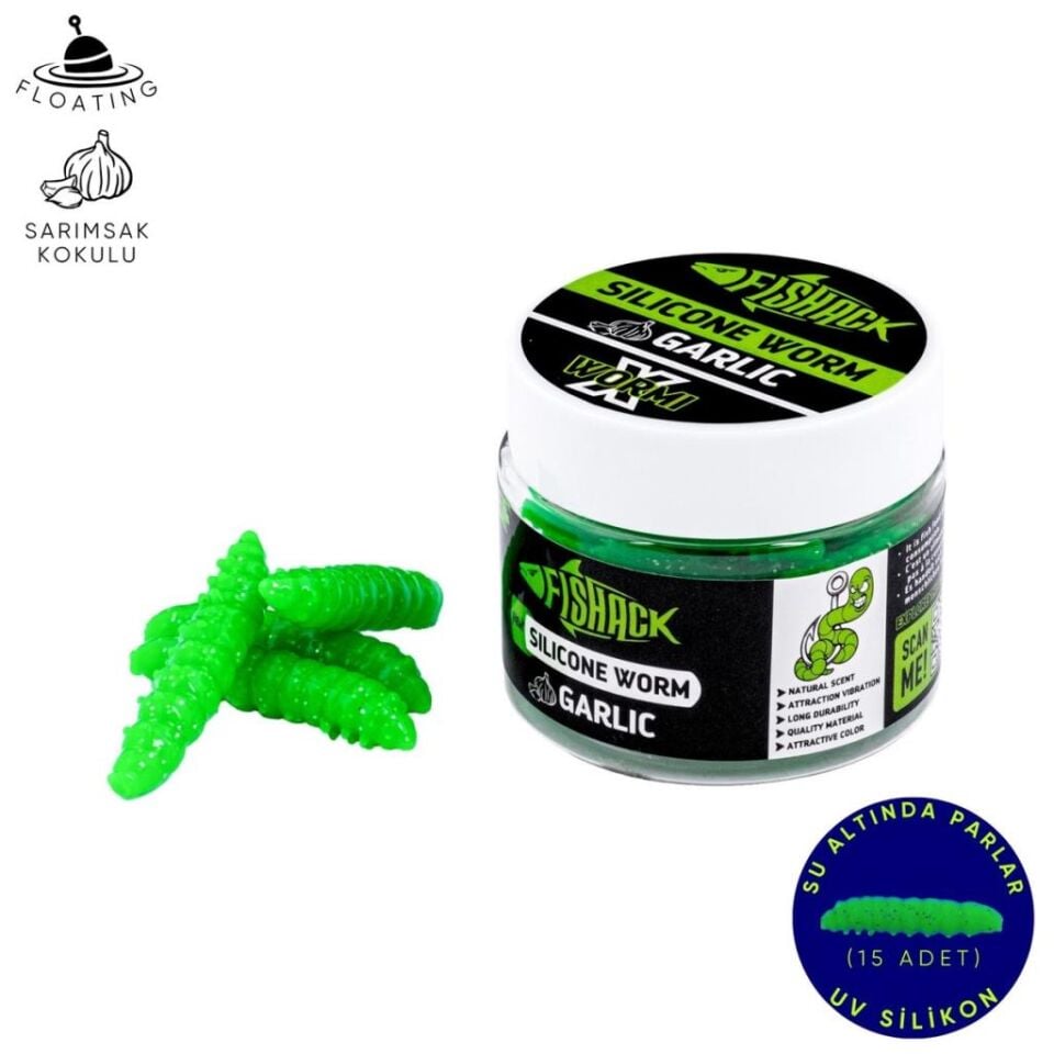 Yüzen Silikon Kurt - Glow Alabalık Yemi - 37mm - Sarımsak Kokulu - Yeşil