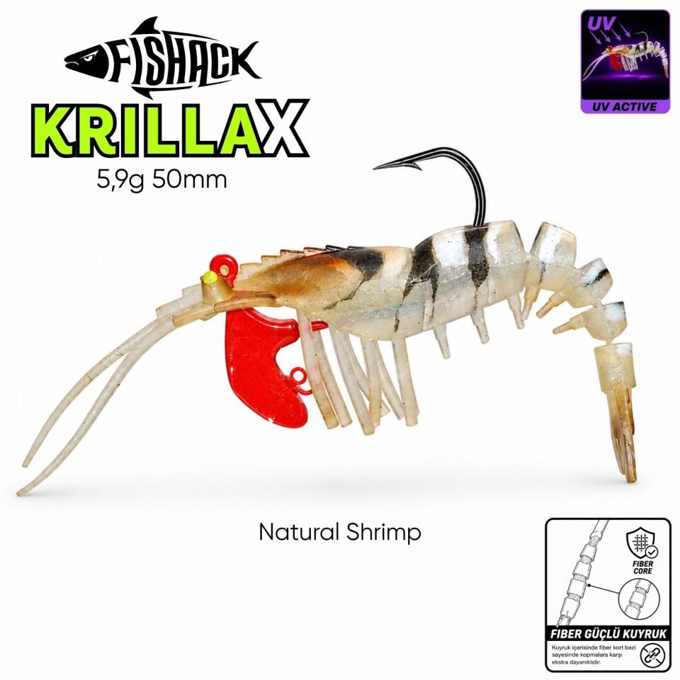 Silikon Karides Yem Fishack Krillax - UV Boyalı - 11g 70mm Natural Shrimp