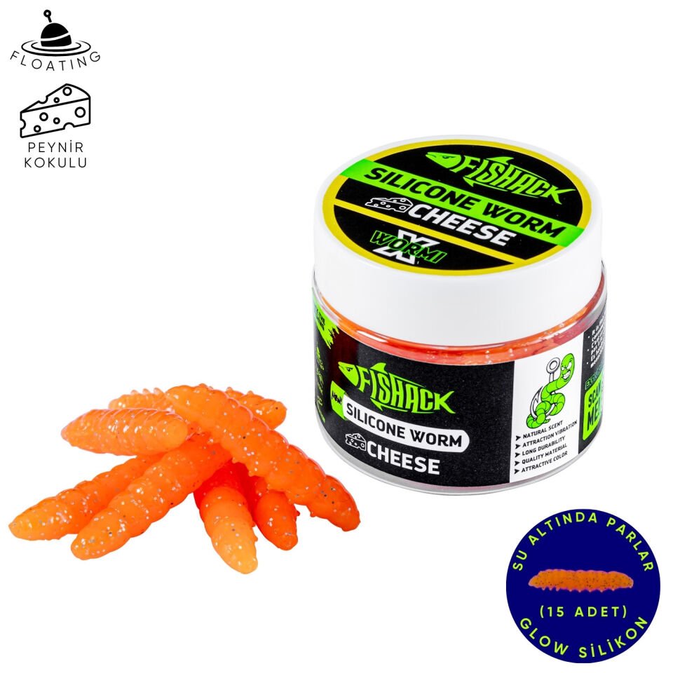 Yüzen Silikon Kurt - Glow Alabalık Yemi - 37mm - Peynir Kokulu - Turuncu