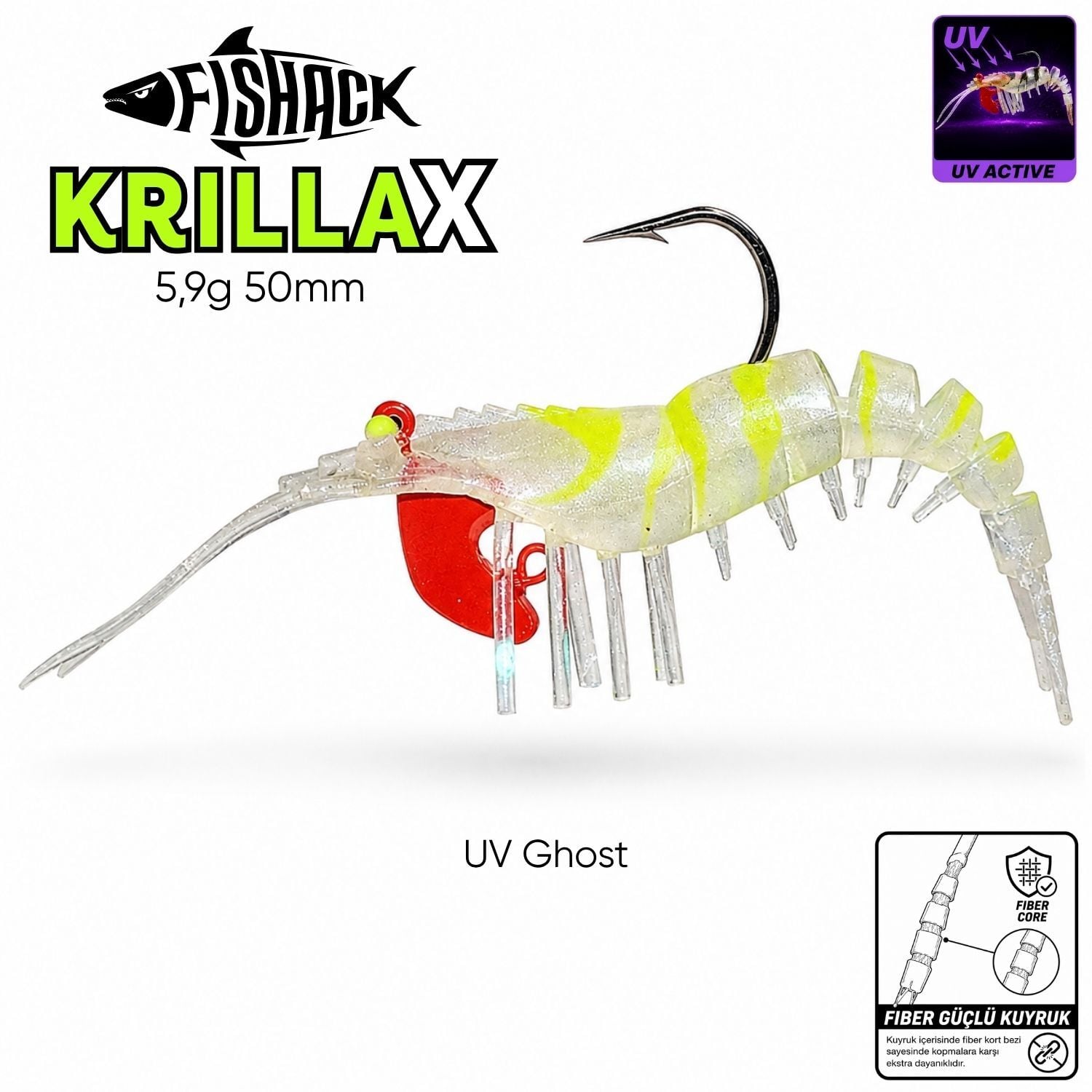 Silikon Karides Yem Fishack Krillax - UV Boyalı - 11g 70mm UV Ghost