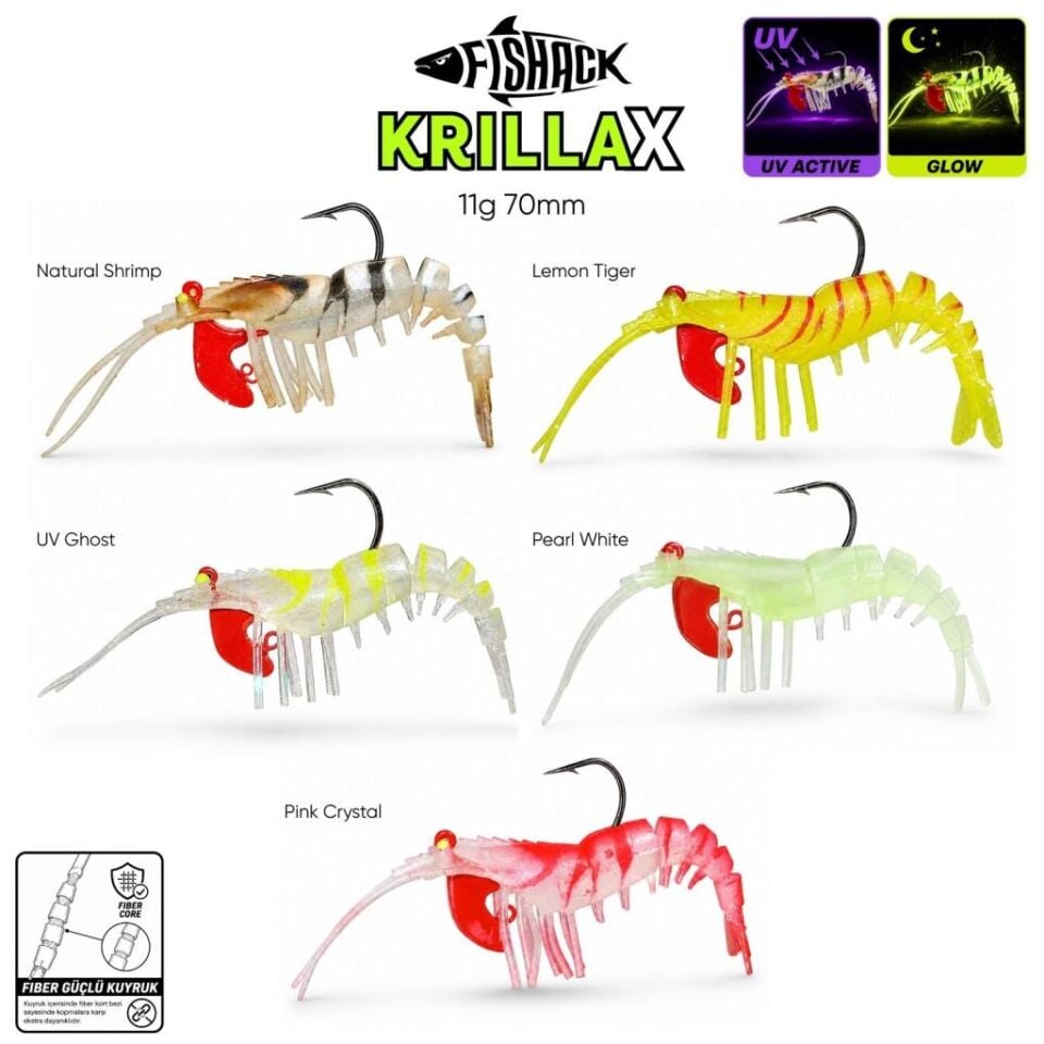 Silikon Karides Yem Fishack Krillax - UV Boyalı - 11g 70mm UV Ghost