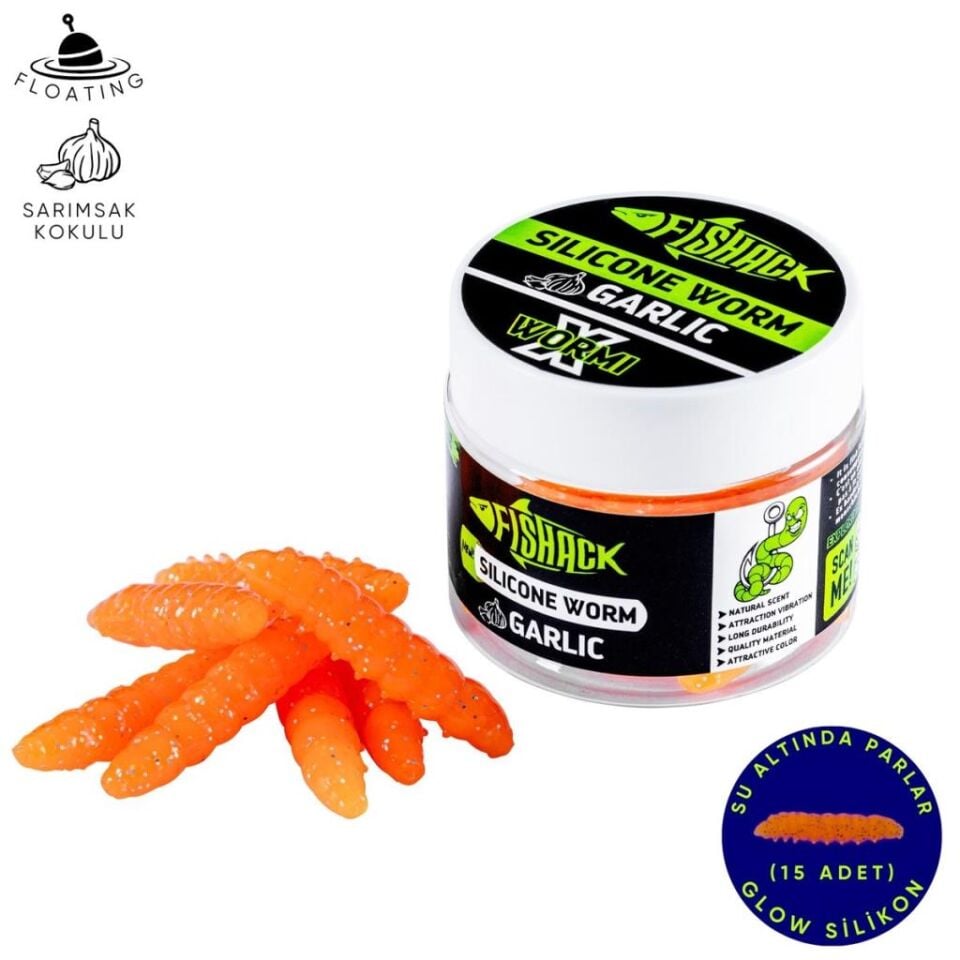 Yüzen Silikon Kurt - Glow Alabalık Yemi - 37mm - Sarımsak Kokulu - Turuncu