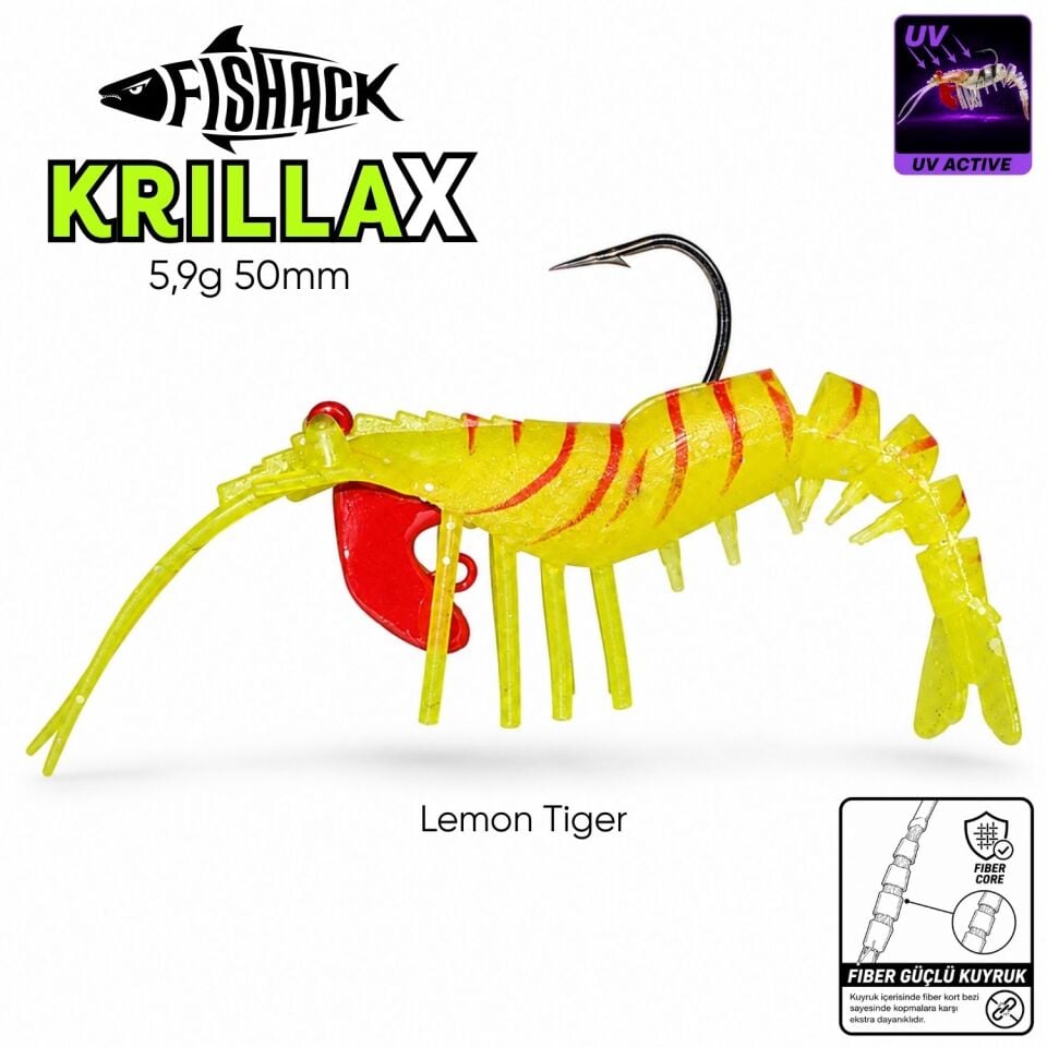 Silikon Karides Yem Fishack Krillax - UV Boyalı - 5,9g 50mm Lemon Tiger