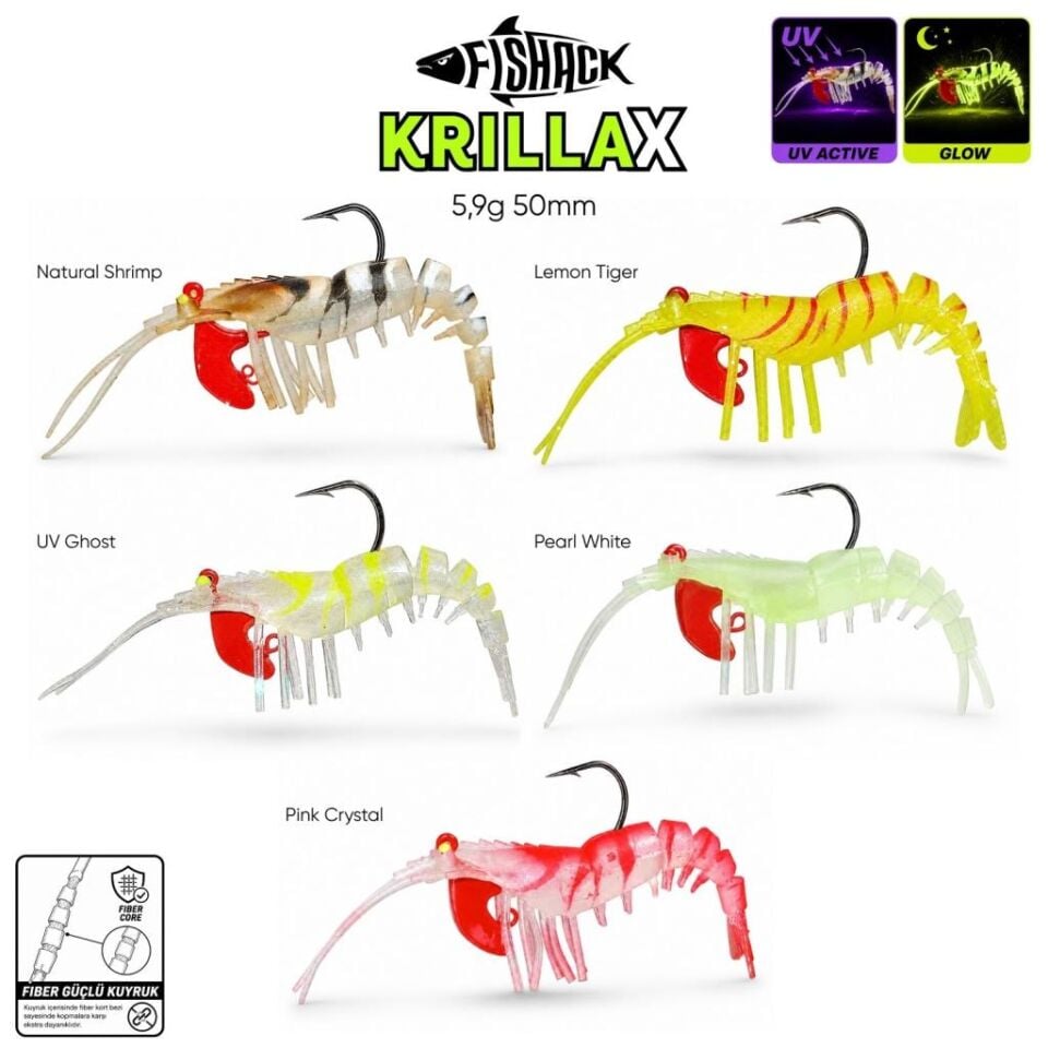Silikon Karides Yem Fishack Krillax - UV Boyalı - 5,9g 50mm Lemon Tiger