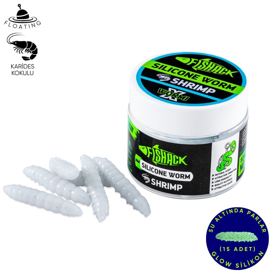 Yüzen Silikon Kurt - Glow Alabalık Yemi - 37mm - Karides Kokulu - Beyaz