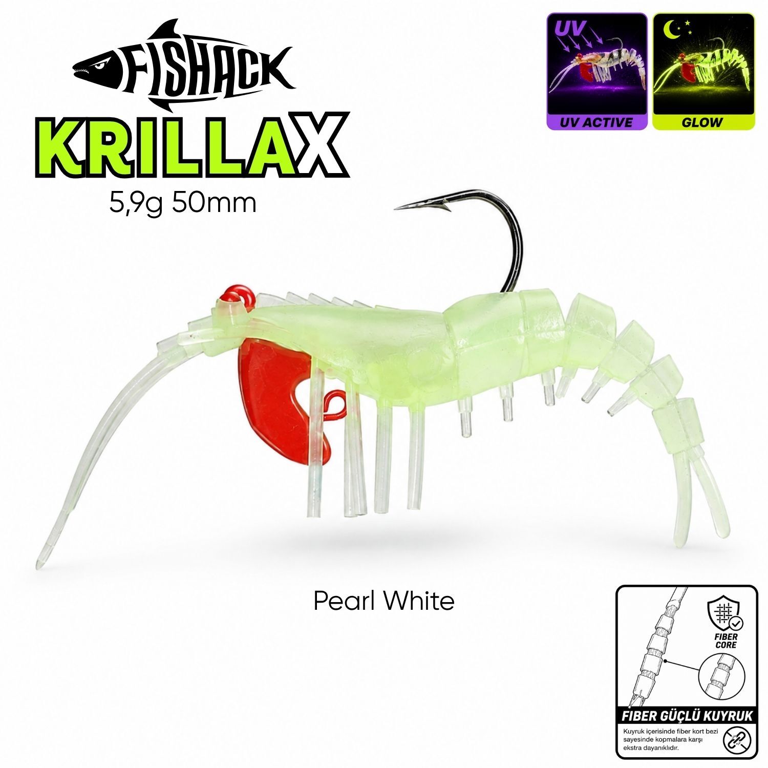 Silikon Karides Yem Fishack Krillax - UV Boyalı - 5,9g 50mm Pearl White