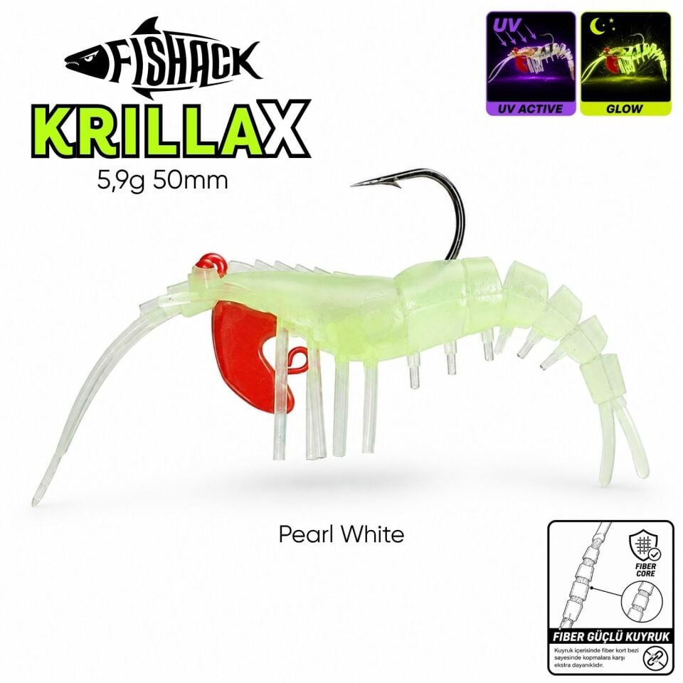 Silikon Karides Yem Fishack Krillax - UV Boyalı - 5,9g 50mm Pearl White