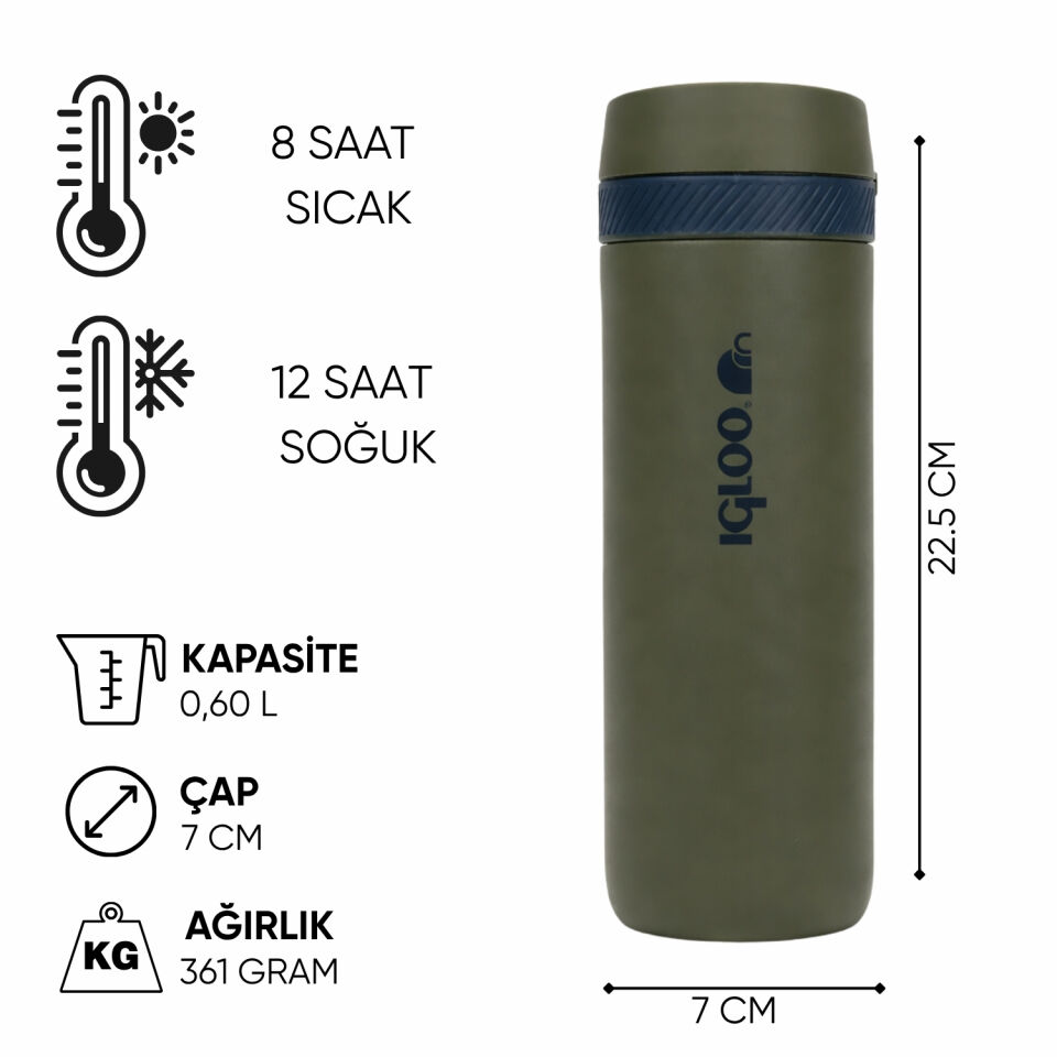 Çelik Mug Termos - Igloo - Squid - 600ml - Haki - 205801