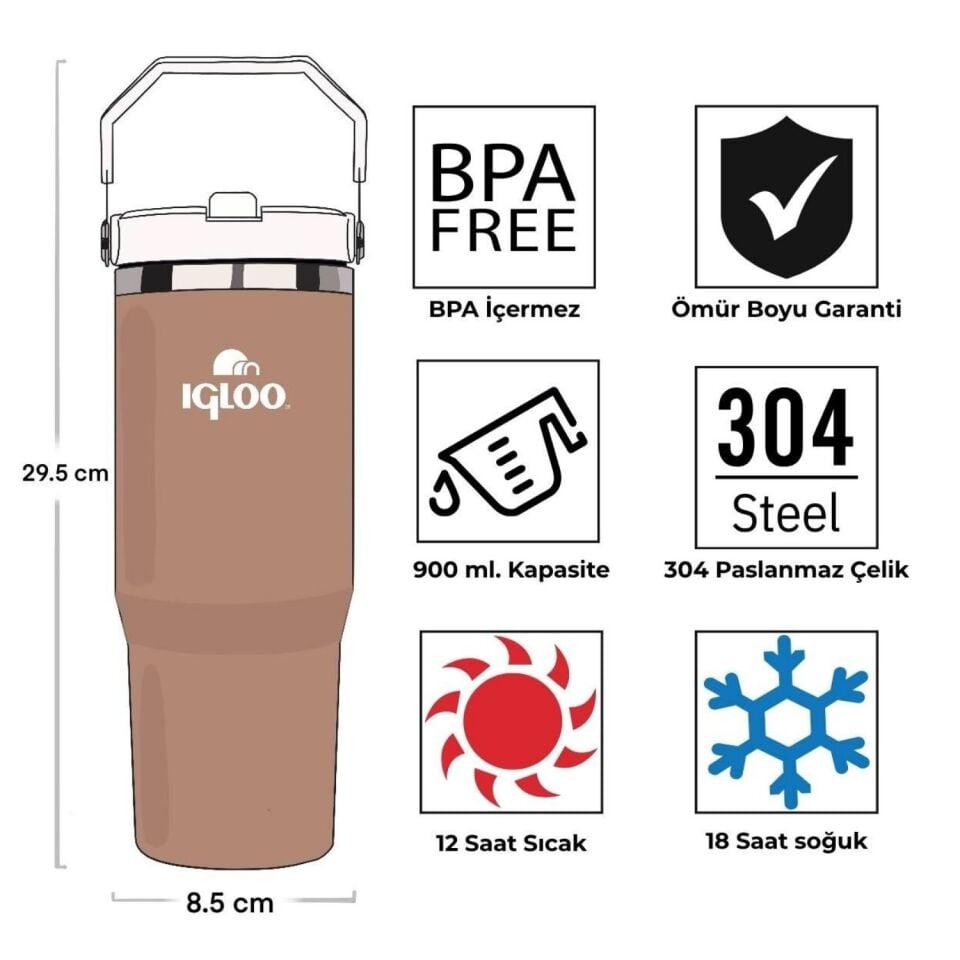 Çelik Termos - Igloo - Powder - 900ml - Kahve/Beyaz - 205788