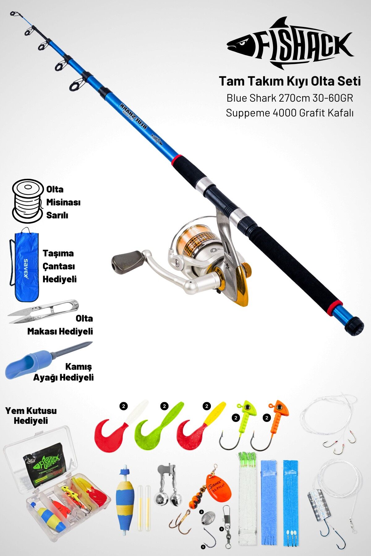 Tam Takım Kıyı Olta Seti - 270cm Kamış 30-60GR / 4000'lik Suppeme Olta Makinesi