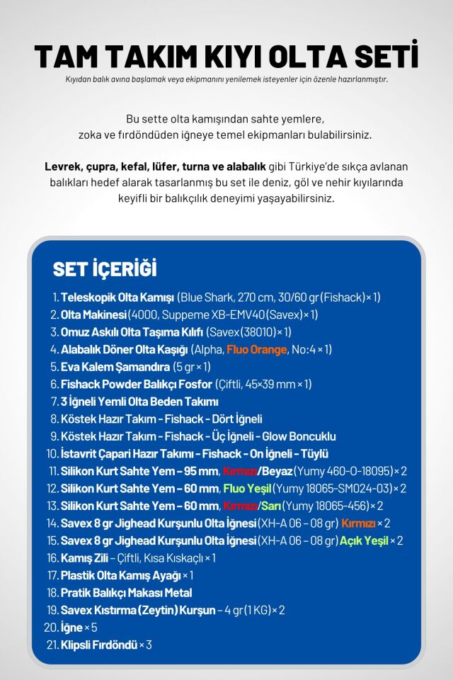 Tam Takım Kıyı Olta Seti - 270cm Kamış 30-60GR / 4000'lik Suppeme Olta Makinesi