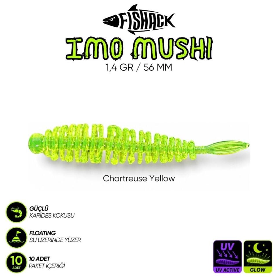 Yüzen Silikon Kurt - Fishack Imo Mushi - Karides Kokulu Kurt - 1,4g 56mm Chartreuse Yellow