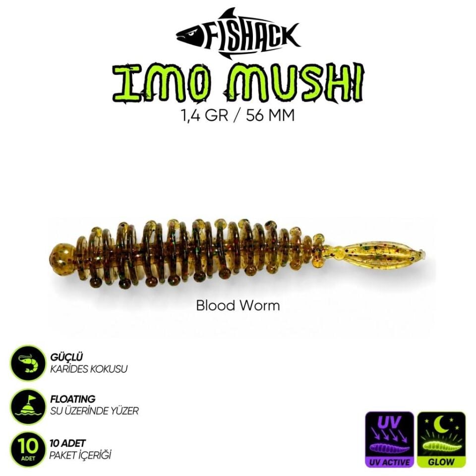 Yüzen Silikon Kurt - Fishack Imo Mushi - Karides Kokulu Kurt - 1,4g 56mm Blood Worm