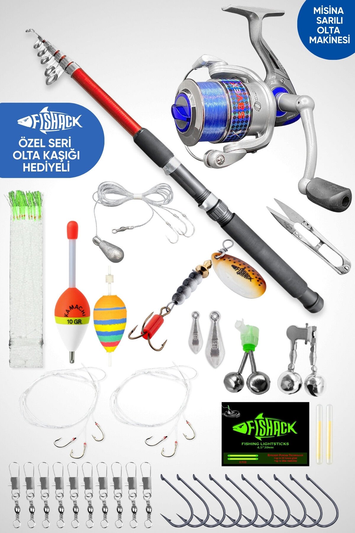 35 Parça Tam Takım Olta Seti - 300cm Kamış 30-60GR / 30'luk Makine (Sarı)