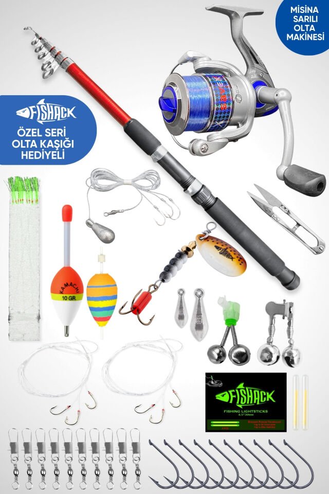 35 Parça Tam Takım Olta Seti - 300cm Kamış 30-60GR / 30'luk Makine (Sarı)