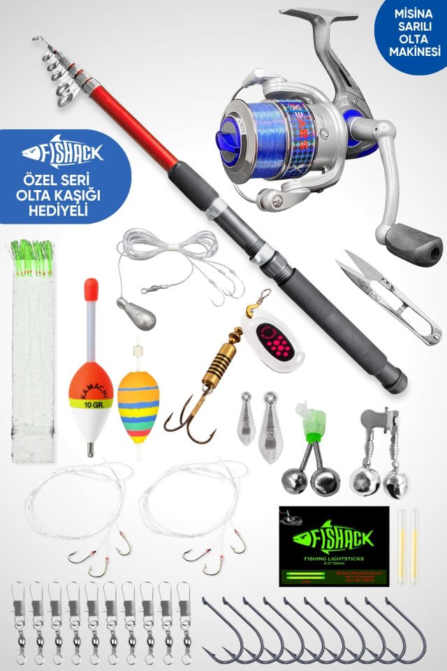35 Parça Tam Takım Olta Seti - 300cm Kamış 30-60GR / 30'luk Makine (Sarı)