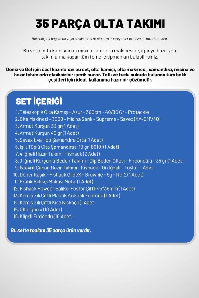 35 Parça Tam Takım Olta Seti - 300cm Kamış 30-60GR / 30'luk Makine (Sarı)