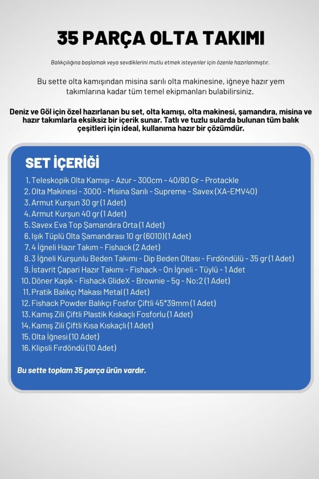35 Parça Tam Takım Olta Seti - 300cm Kamış 30-60GR / 30'luk Makine (Sarı)