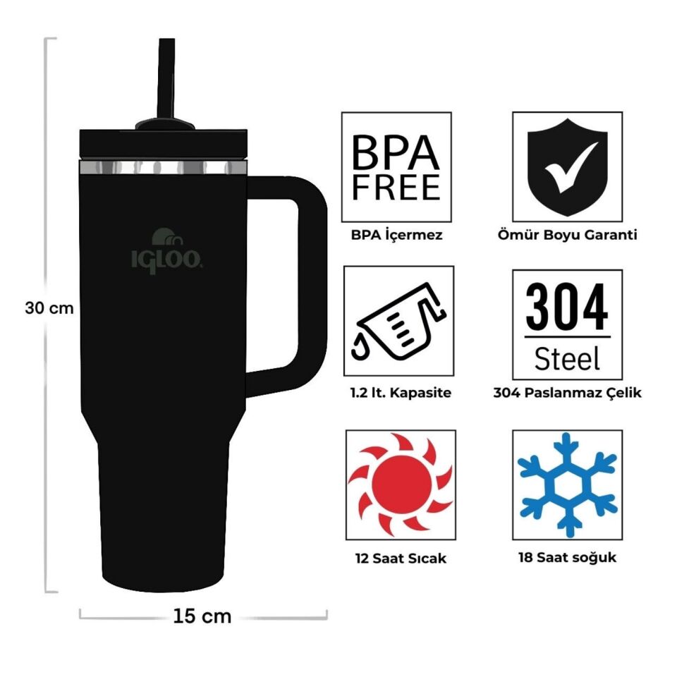 Çelik Mug Termos - Igloo - Stadler - 1.2 lt - Siyah - 205787