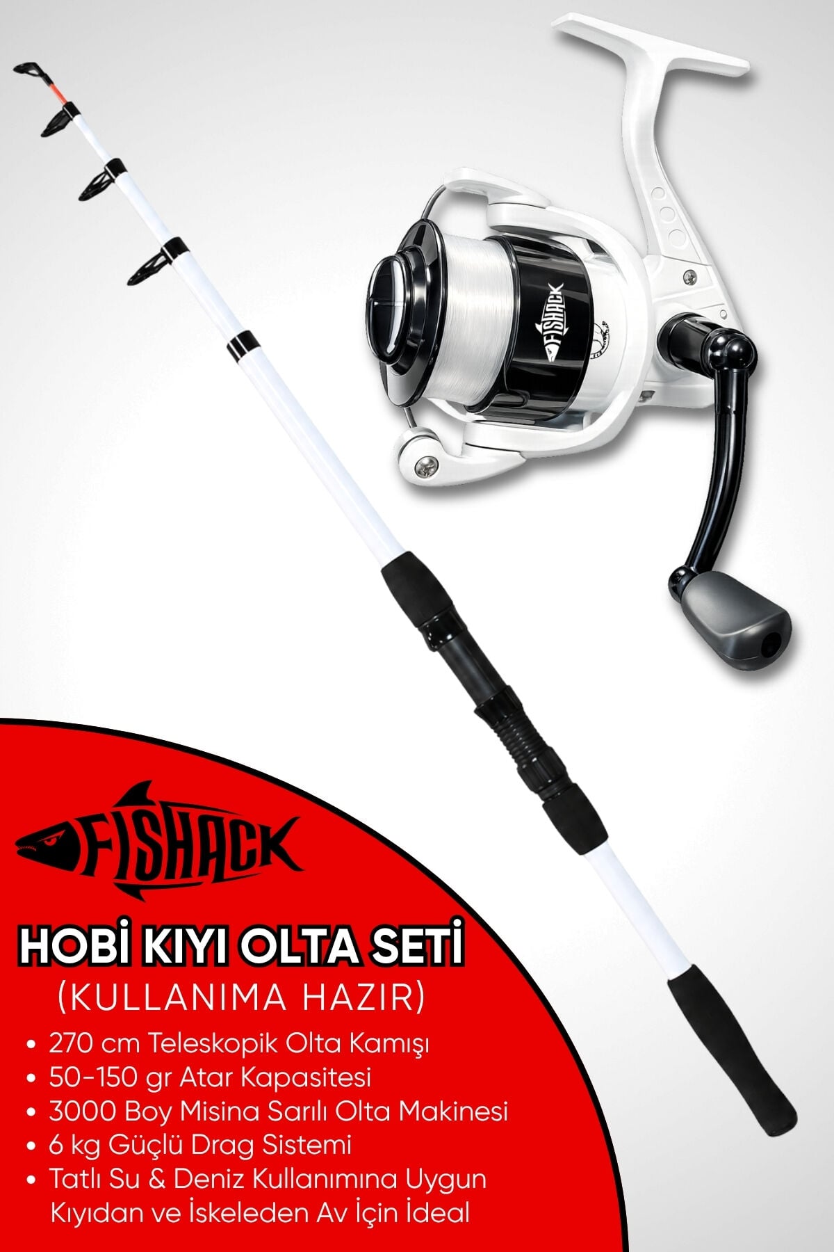 Hobi Kıyı Olta Takımı - 270cm 50-150 gr Kamış + 3000'lik Olta Makinesi (Trv)