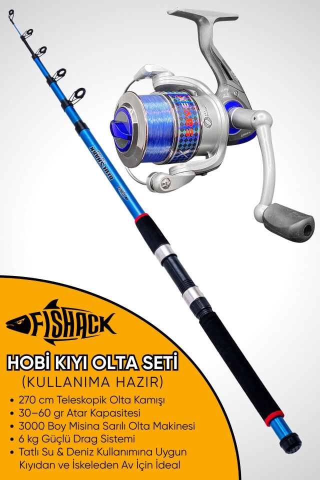 Hobi Kıyı Olta Takımı - 270cm 30-60gr Kamış + 3000'lik Olta Makinesi (XB4+BL300)