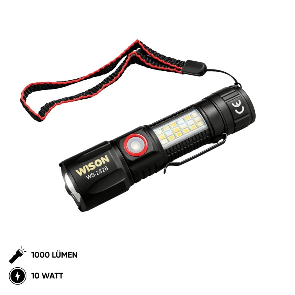 USB Şarj Edilebilir El Feneri - Wison - 1000 Lümen - 10 Watt - (WS-2828)