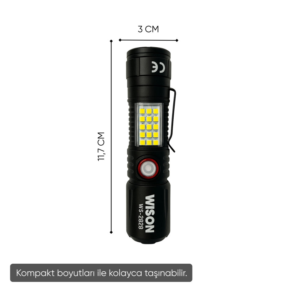 USB Şarj Edilebilir El Feneri - Wison - 1000 Lümen - 10 Watt - (WS-2828)