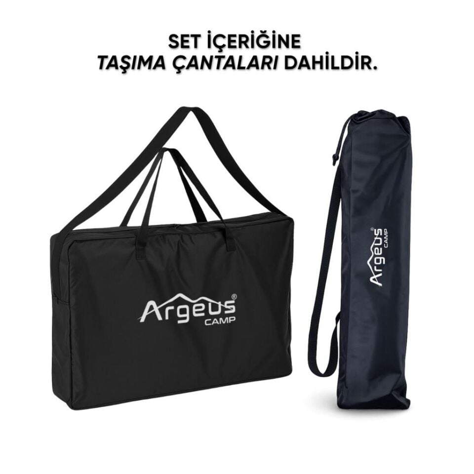 2 Adet Katlanır Kamp Sandalyesi ve Alüminyum Masa - Rock Silver - 140KG Taşıma Portakal (048)