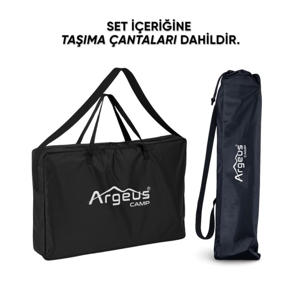 2 Adet Katlanır Kamp Sandalyesi ve Alüminyum Masa - Rock Silver - 140KG Taşıma Bakır (172)