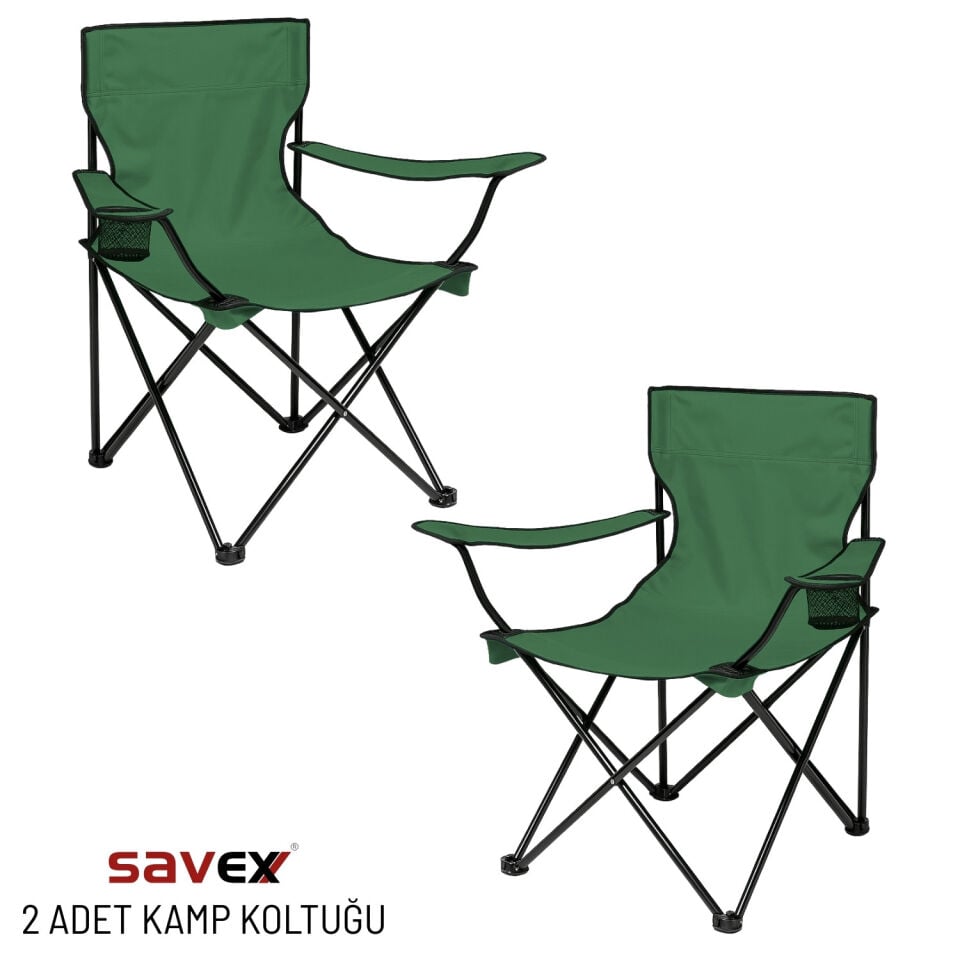 2 Adet Katlanır Kamp Sandalyesi - Piknik Plaj Sandalyesi - (DY.001) - Haki