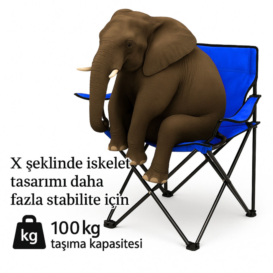 2 Adet Katlanır Kamp Sandalyesi - Piknik Plaj Sandalyesi - (DY.001) - Mavi