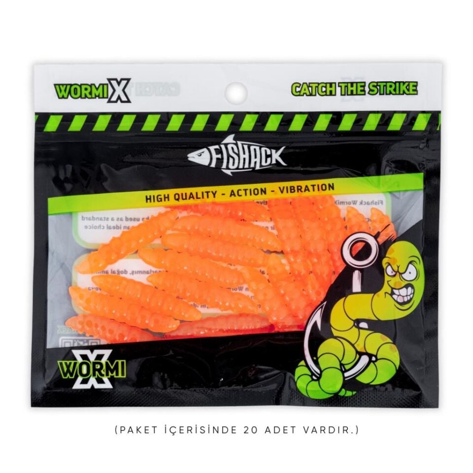 Silikon Kurt Yem - Fishack - 35mm - Peynir Kokulu - 20 Adet - UV ve Glow Silikon Turuncu
