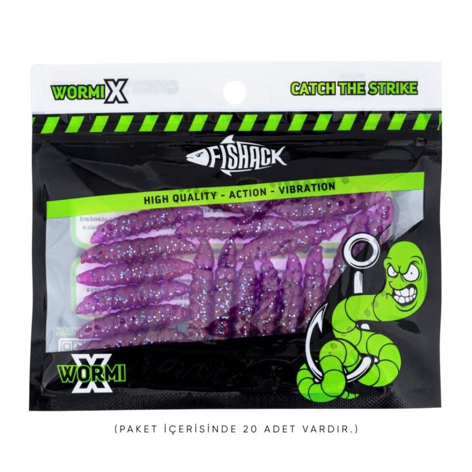 Silikon Kurt Yem - Fishack - 35mm - Peynir Kokulu - 20 Adet - UV ve Glow Silikon Purple