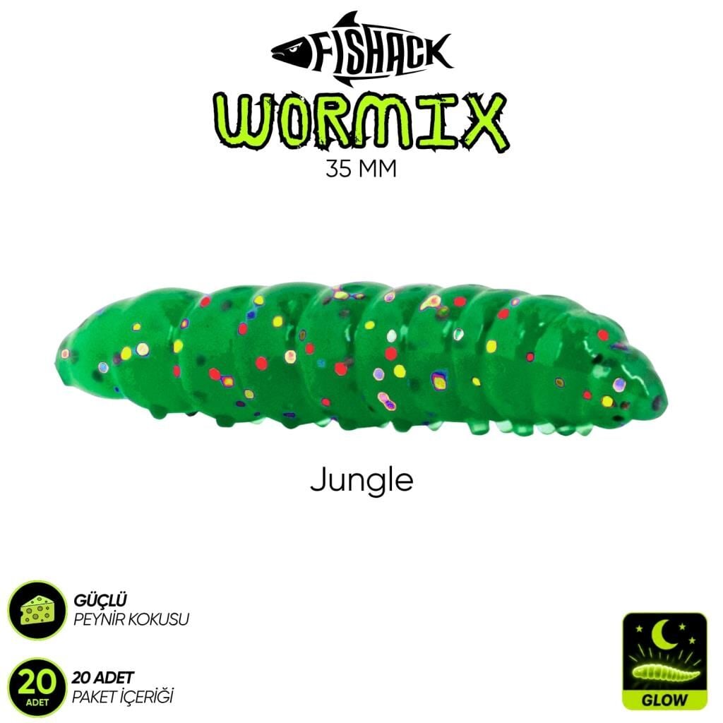 Silikon Kurt Yem - Fishack - 35mm - Peynir Kokulu - 20 Adet - UV ve Glow Silikon Jungle
