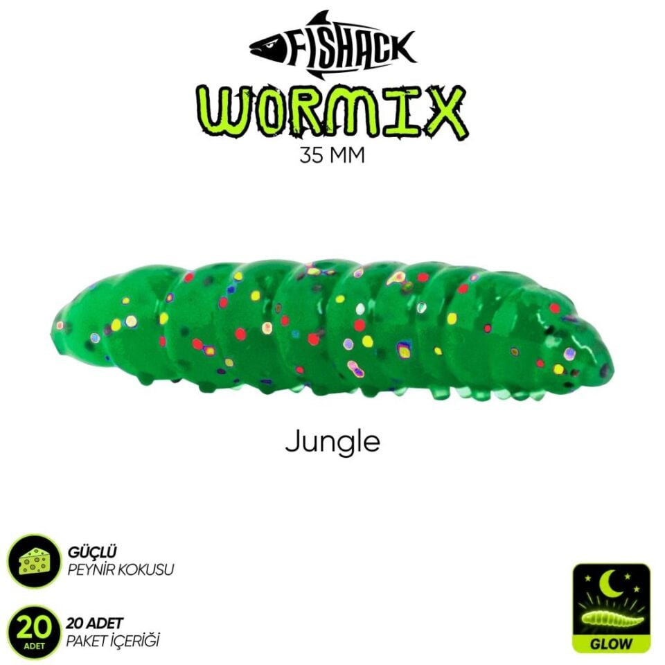 Silikon Kurt Yem - Fishack - 35mm - Peynir Kokulu - 20 Adet - UV ve Glow Silikon Jungle