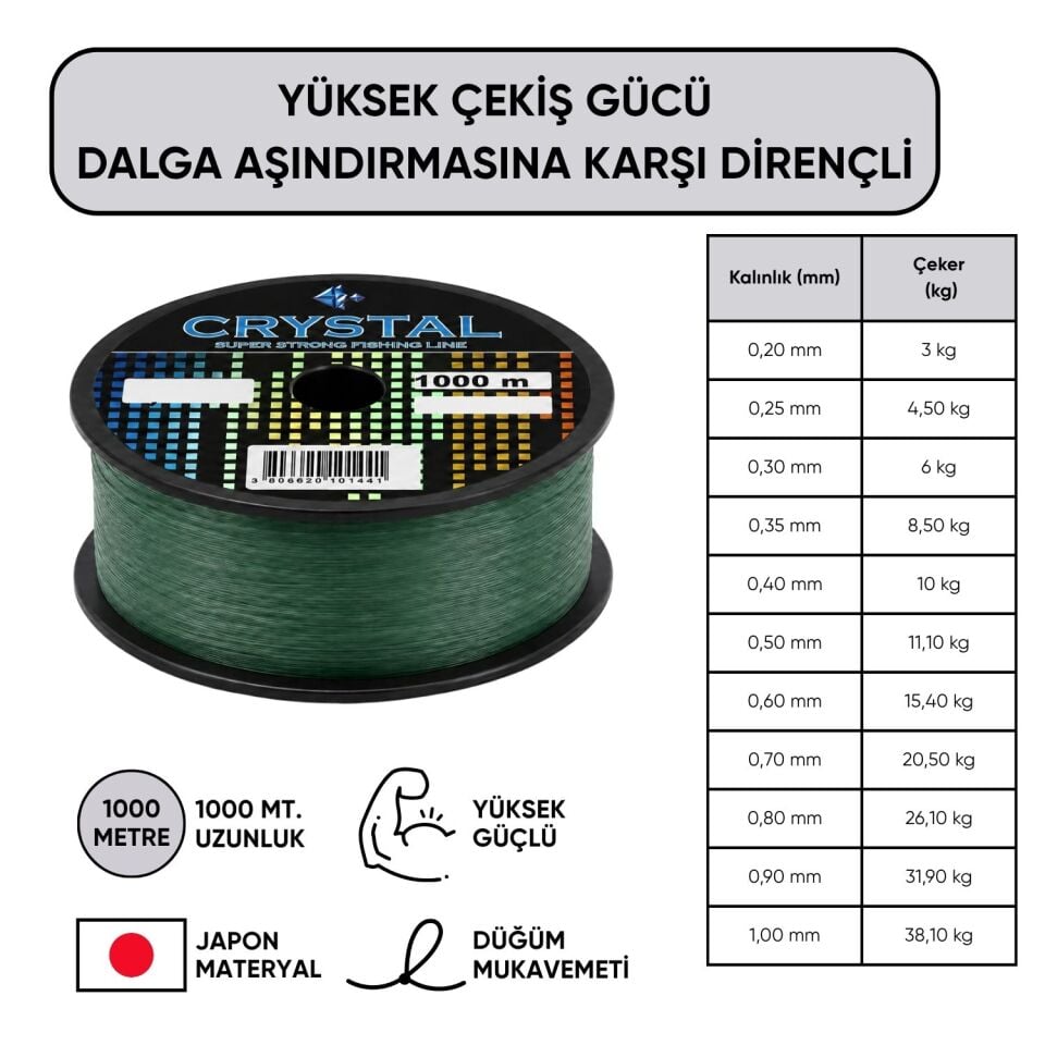 1000 MT Bobin Misina - Crystal - Yeşil - Ekstra Güçlü - 0,25 MM