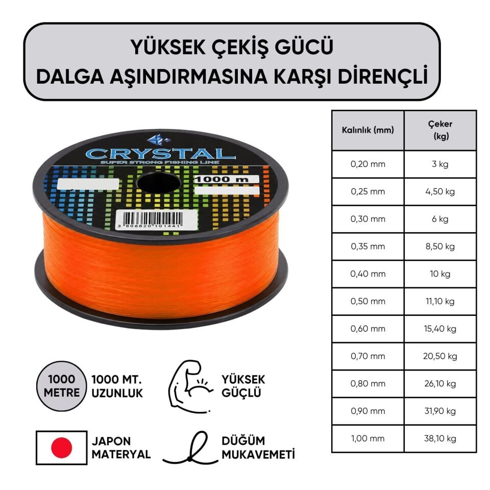 1000 MT Bobin Misina - Crystal - Turuncu - Ekstra Güçlü - 0,25 MM