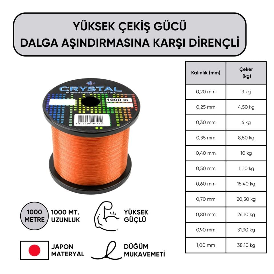 1000 MT Bobin Misina - Crystal - Turuncu - Ekstra Güçlü - 0,40 MM