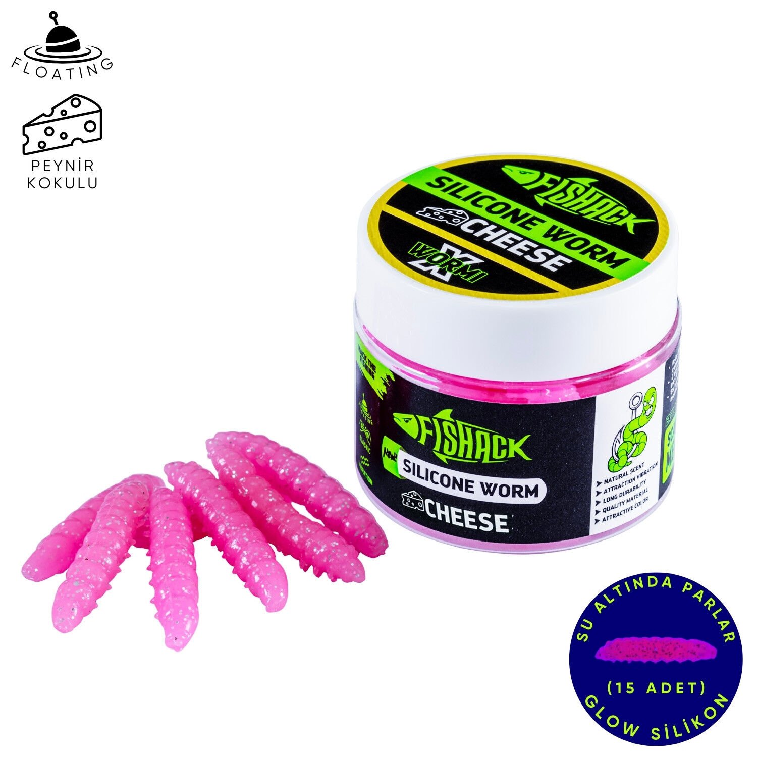 Yüzen Silikon Kurt - Glow Alabalık Yemi - 37mm - Peynir Kokulu - Pembe