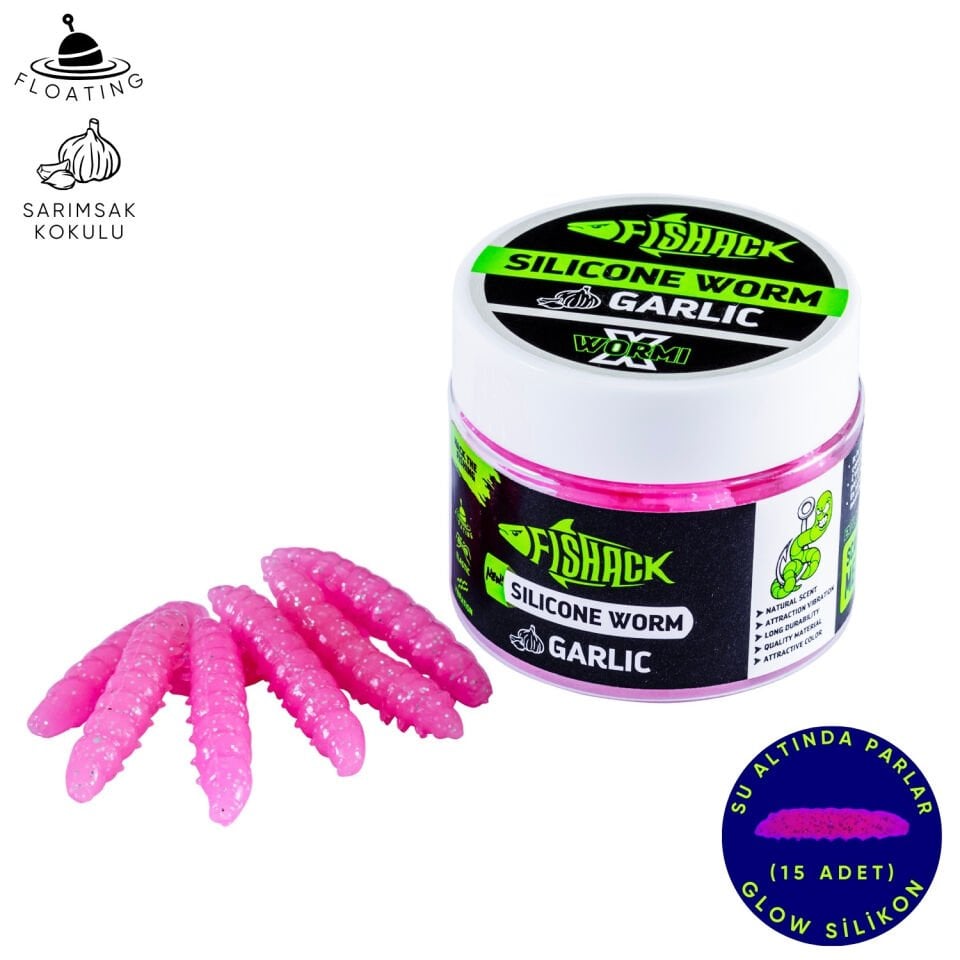 Yüzen Silikon Kurt - Glow Alabalık Yemi - 37mm - Sarımsak Kokulu - Pembe