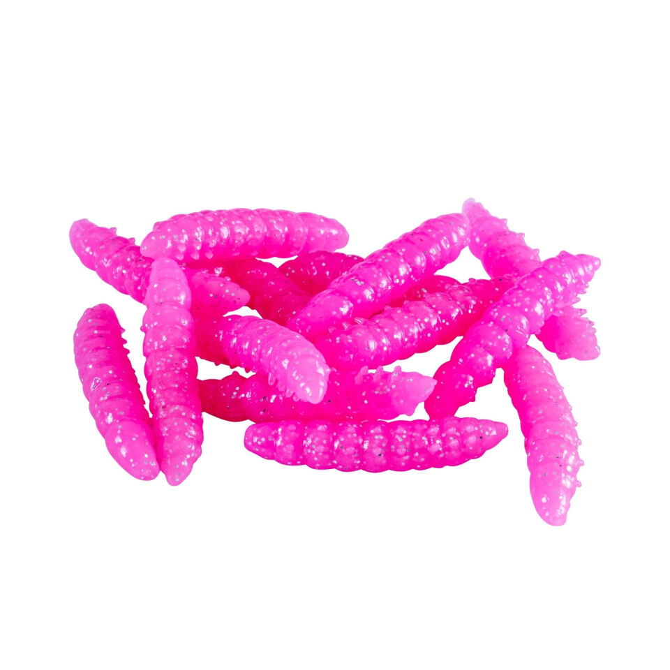Yüzen Silikon Kurt - Glow Alabalık Yemi - 37mm - Sarımsak Kokulu - Pembe